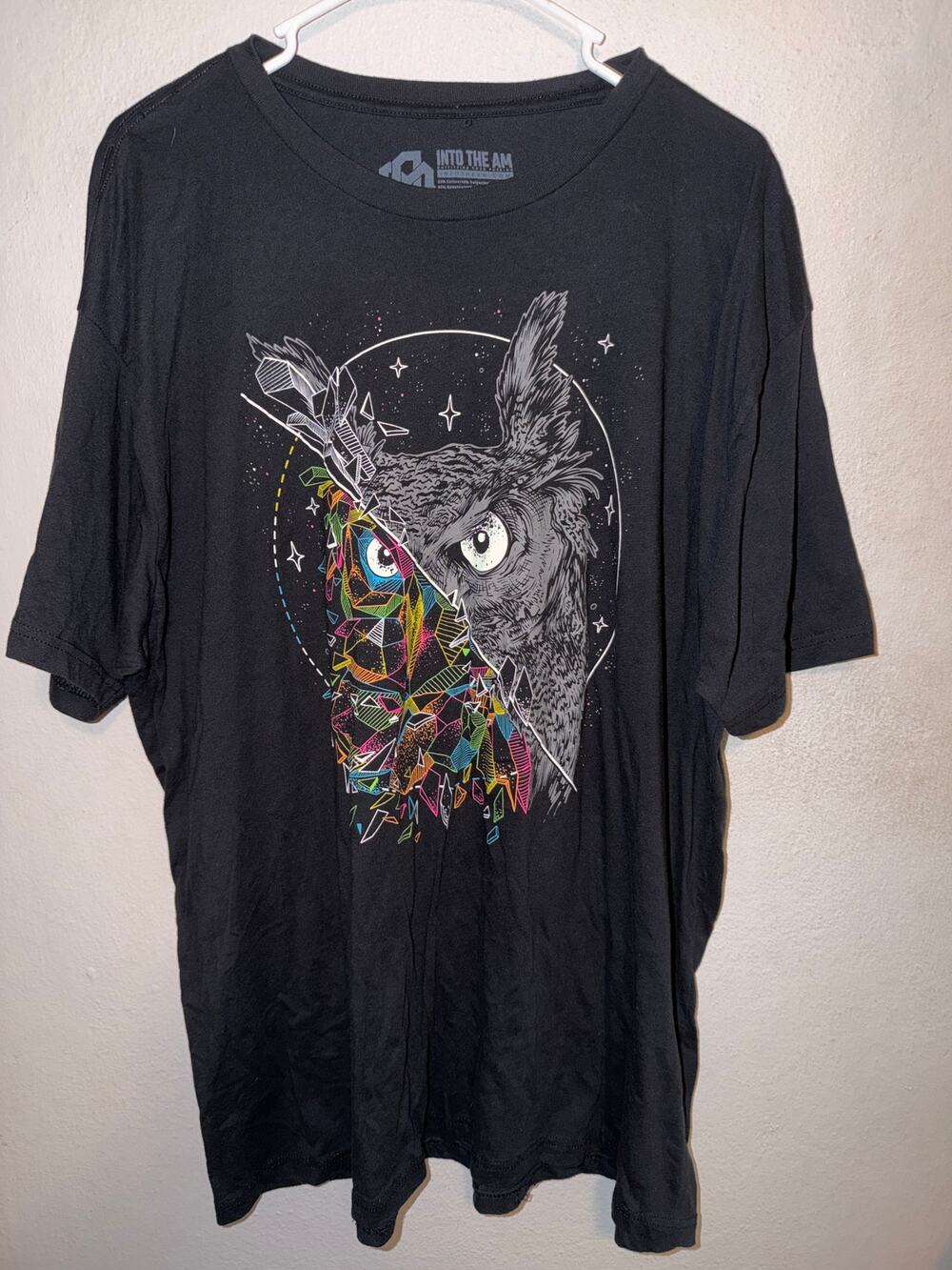 Into The AM Mens 3XL Geometric Owl Graphic T Shirt Black Psychedelic Cosmic